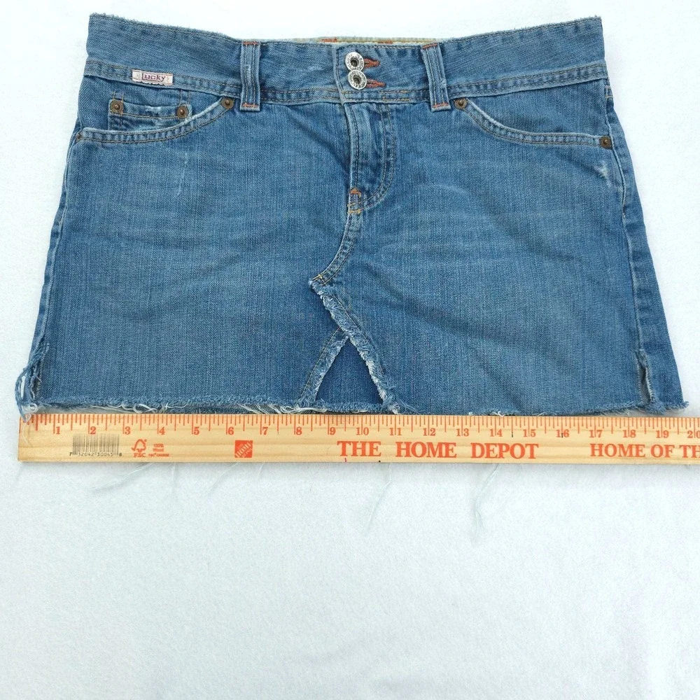 Lucky Brand Skirt Womens 8 Blue Denim Dungarees Mini Frayed Hem Y2K USA Made Raw